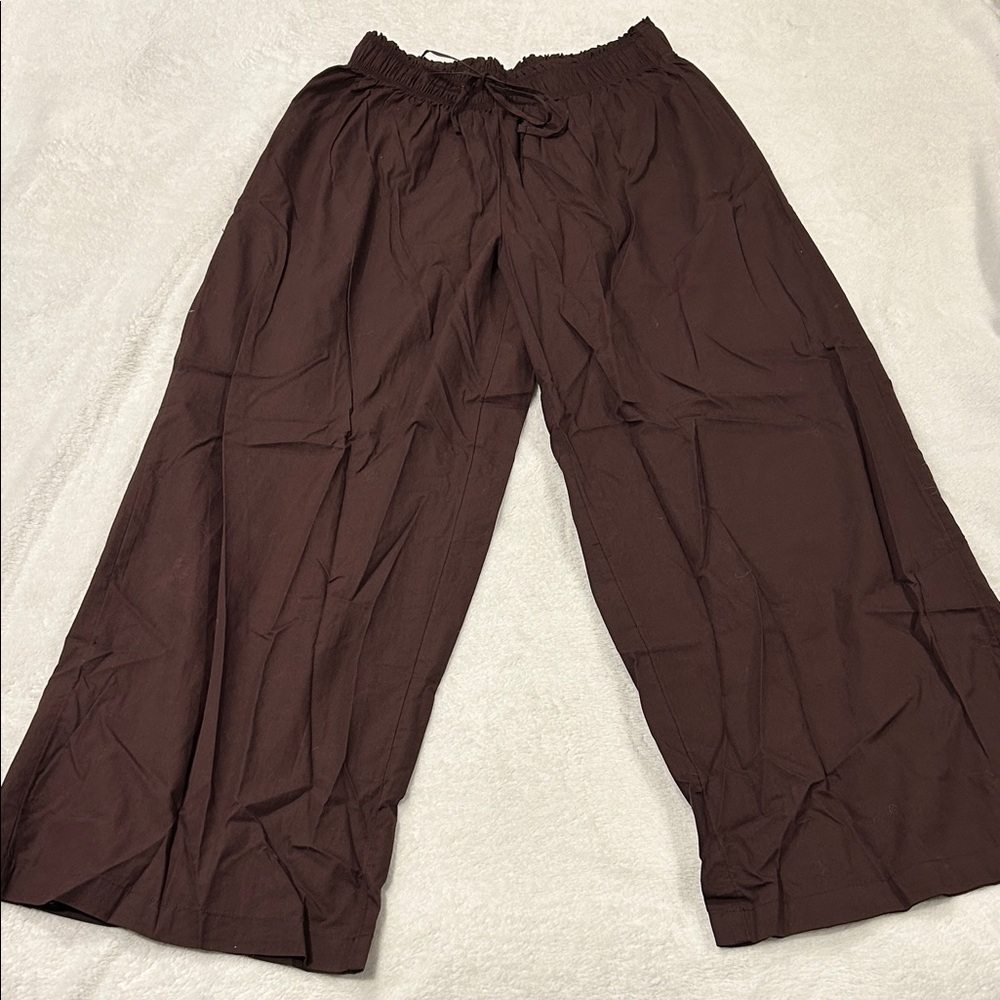 Free People Black Elastic Waist Wide-Leg Pants